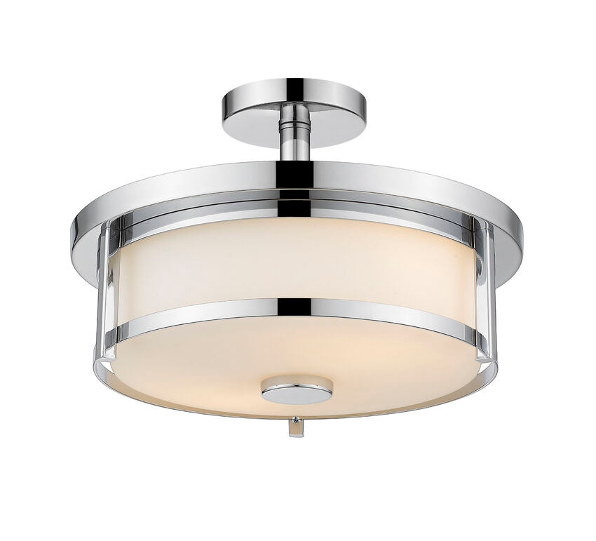 Z-Lite Savannah 14" 2-Light Chrome Semi Flush Mount With Matte Opal Glass Shade