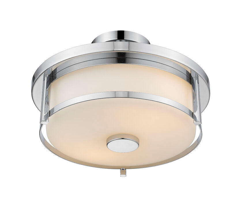 Z-Lite Savannah 14" 2-Light Chrome Semi Flush Mount With Matte Opal Glass Shade