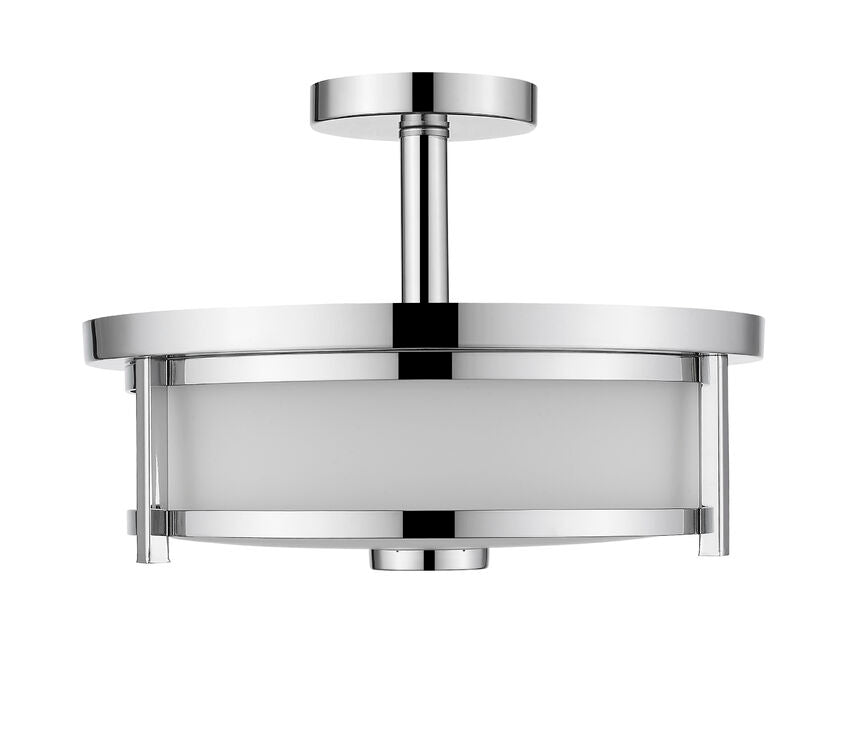 Z-Lite Savannah 14" 2-Light Chrome Semi Flush Mount With Matte Opal Glass Shade