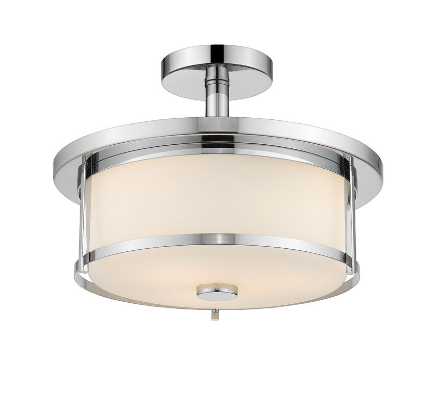 Z-Lite Savannah 14" 2-Light Chrome Semi Flush Mount With Matte Opal Glass Shade