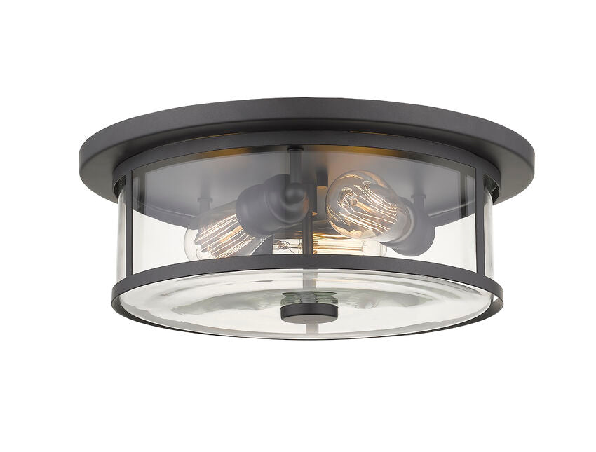 Z-Lite Savannah 16" 3-Light Bronze Flush Mount Lighting With Clear Glass Shade