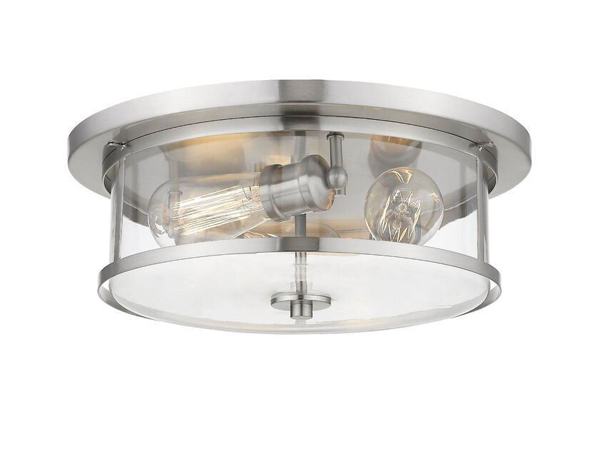 Z-Lite Savannah 16" 3-Light Brushed Nickel Flush Mount Lighting With Clear Glass Shade