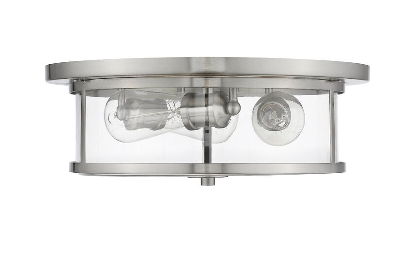 Z-Lite Savannah 16" 3-Light Brushed Nickel Flush Mount Lighting With Clear Glass Shade