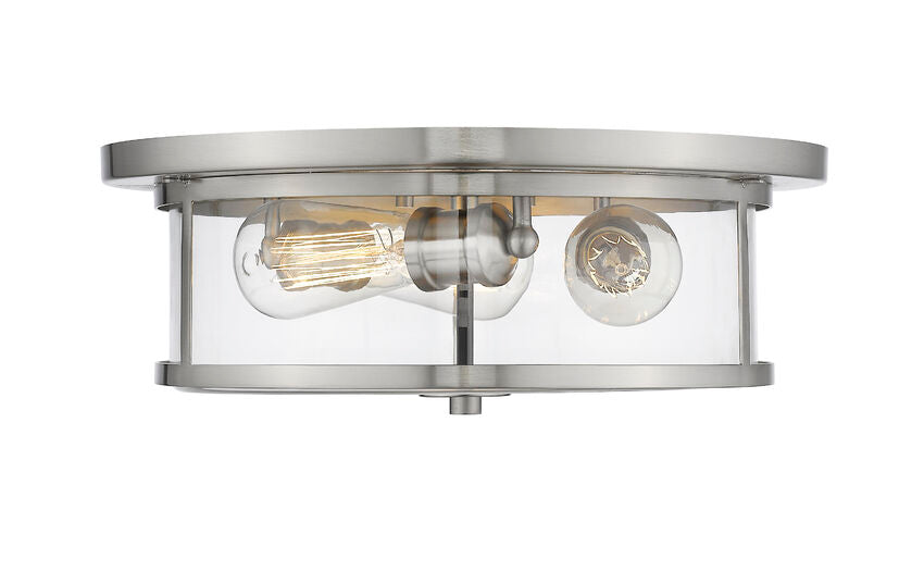 Z-Lite Savannah 16" 3-Light Brushed Nickel Flush Mount Lighting With Clear Glass Shade