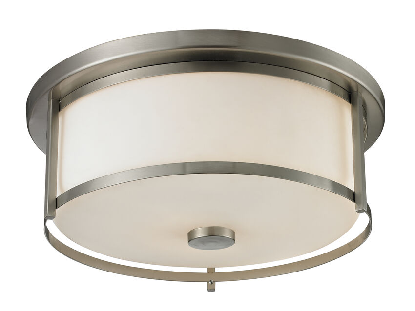 Z-Lite Savannah 16" 3-Light Brushed Nickel Flush Mount Lighting With Matte Opal Glass Shade