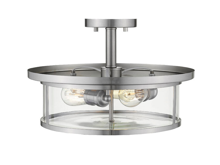 Z-Lite Savannah 16" 3-Light Brushed Nickel Semi Flush Mount With Clear Glass Shade