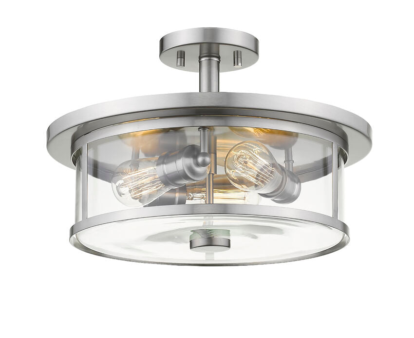 Z-Lite Savannah 16" 3-Light Brushed Nickel Semi Flush Mount With Clear Glass Shade