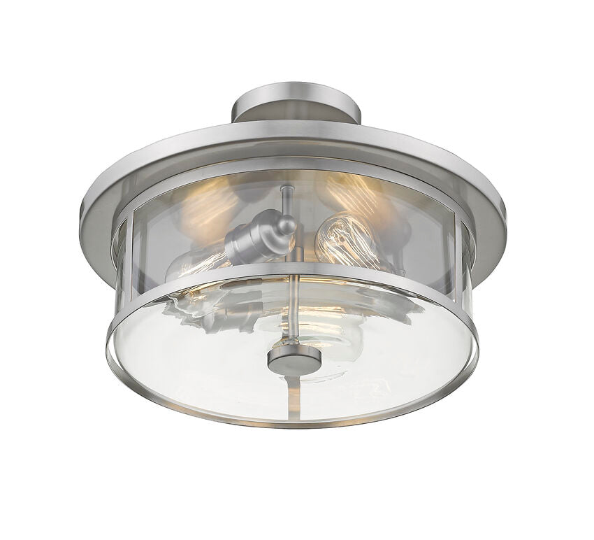 Z-Lite Savannah 16" 3-Light Brushed Nickel Semi Flush Mount With Clear Glass Shade