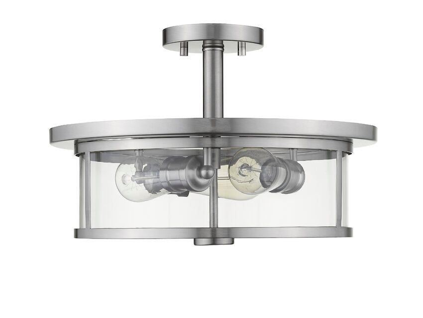 Z-Lite Savannah 16" 3-Light Brushed Nickel Semi Flush Mount With Clear Glass Shade