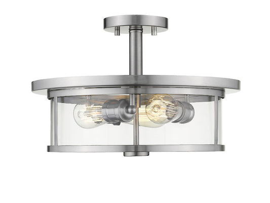 Z-Lite Savannah 16" 3-Light Brushed Nickel Semi Flush Mount With Clear Glass Shade