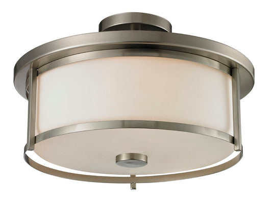 Z-Lite Savannah 16" 3-Light Brushed Nickel Semi Flush Mount With Matte Opal Glass Shade