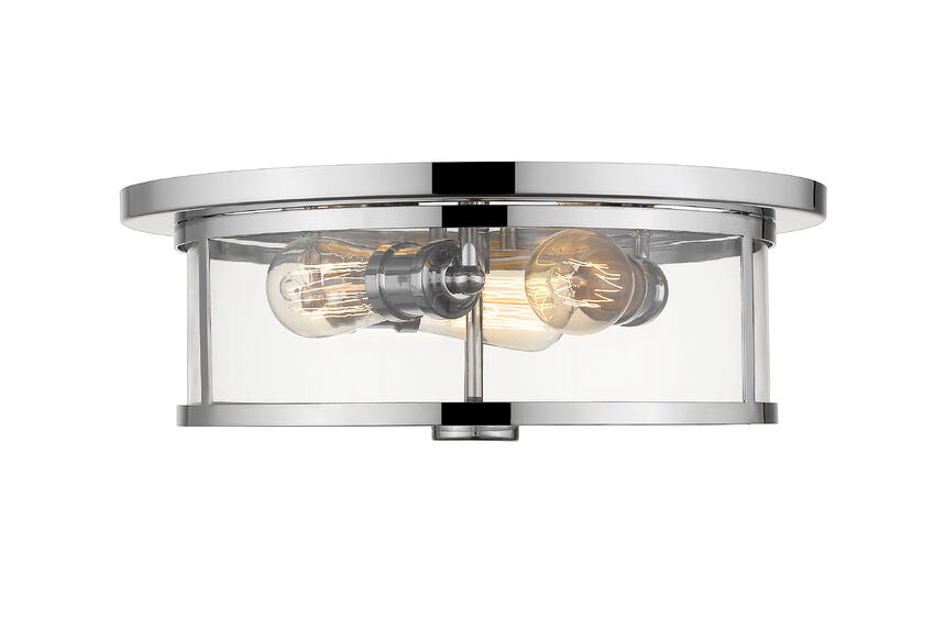 Z-Lite Savannah 16" 3-Light Chrome Flush Mount Lighting With Clear Glass Shade