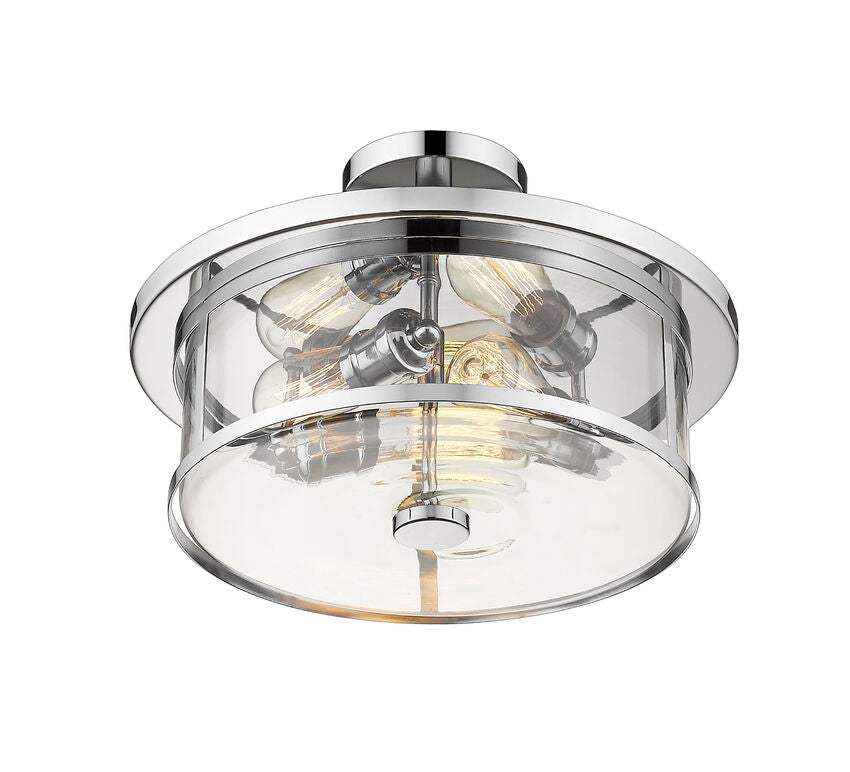 Z-Lite Savannah 16" 3-Light Chrome Semi Flush Mount With Clear Glass Shade