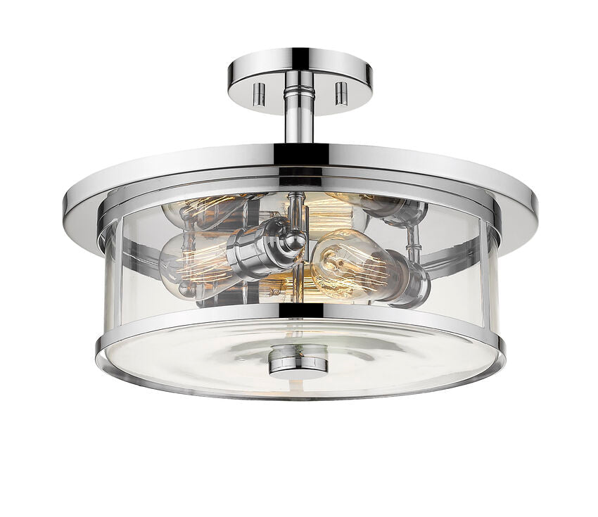 Z-Lite Savannah 16" 3-Light Chrome Semi Flush Mount With Clear Glass Shade