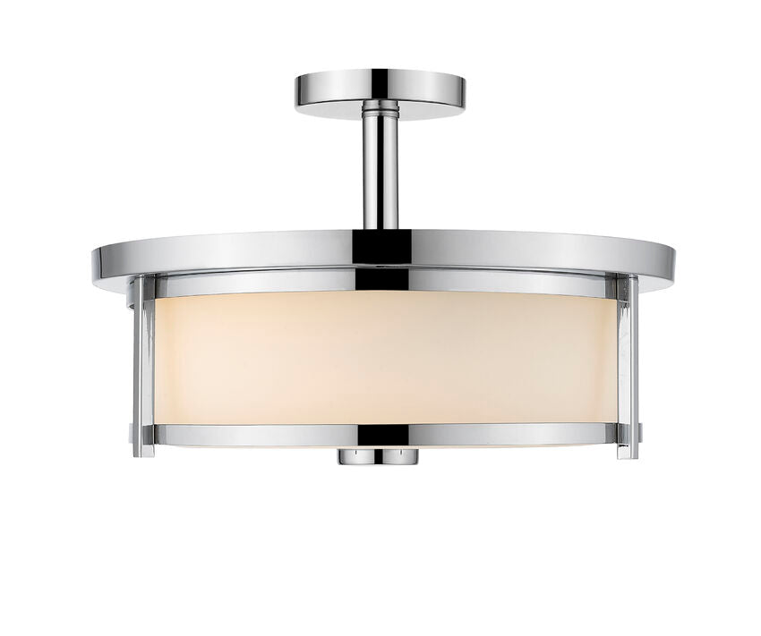 Z-Lite Savannah 16" 3-Light Chrome Semi Flush Mount With Matte Opal Glass Shade