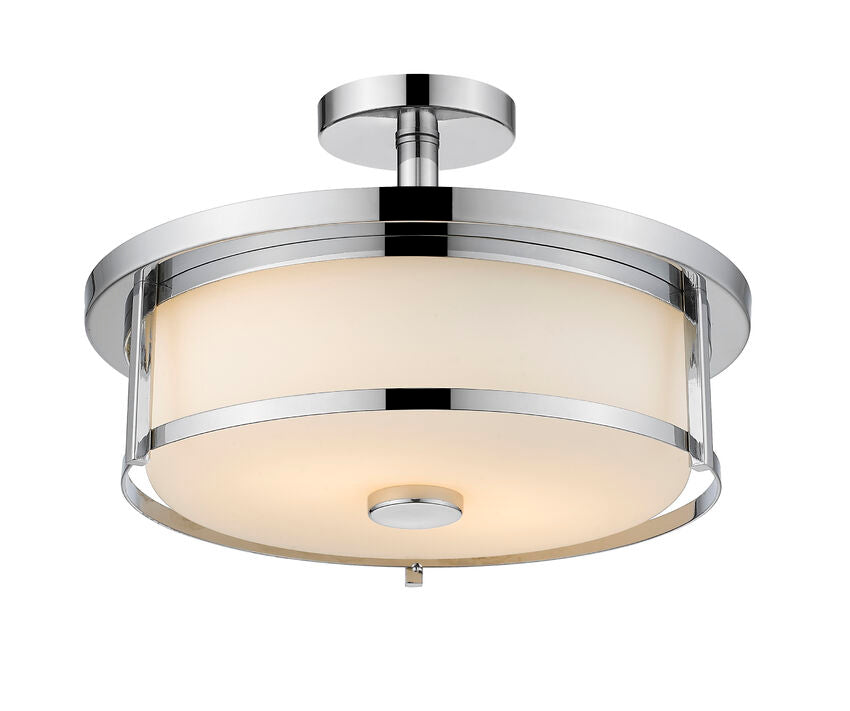 Z-Lite Savannah 16" 3-Light Chrome Semi Flush Mount With Matte Opal Glass Shade