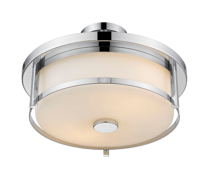 Z-Lite Savannah 16" 3-Light Chrome Semi Flush Mount With Matte Opal Glass Shade