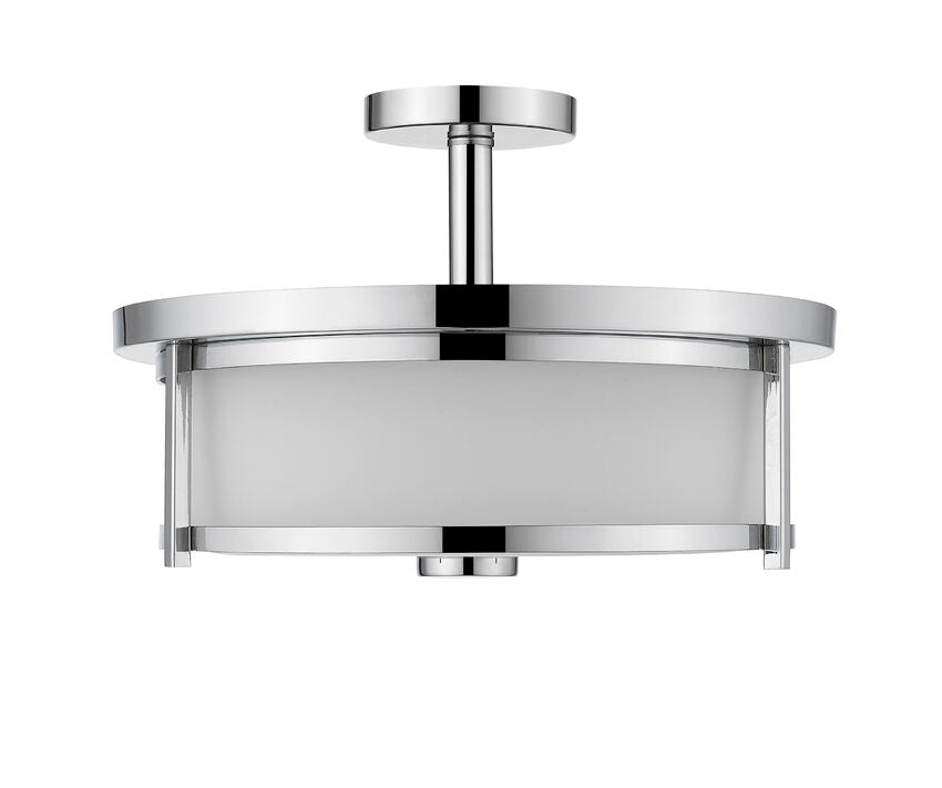 Z-Lite Savannah 16" 3-Light Chrome Semi Flush Mount With Matte Opal Glass Shade