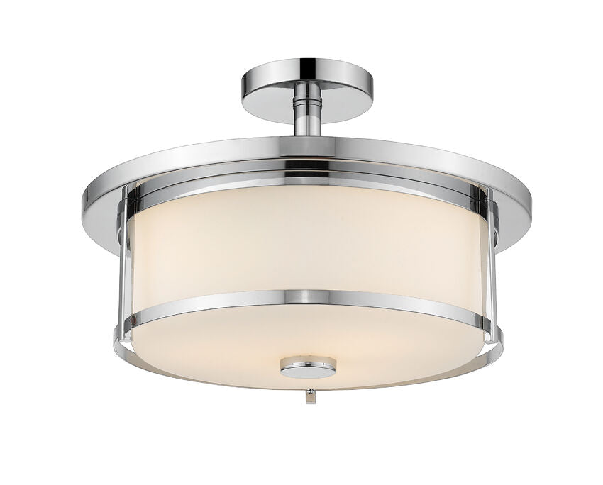 Z-Lite Savannah 16" 3-Light Chrome Semi Flush Mount With Matte Opal Glass Shade