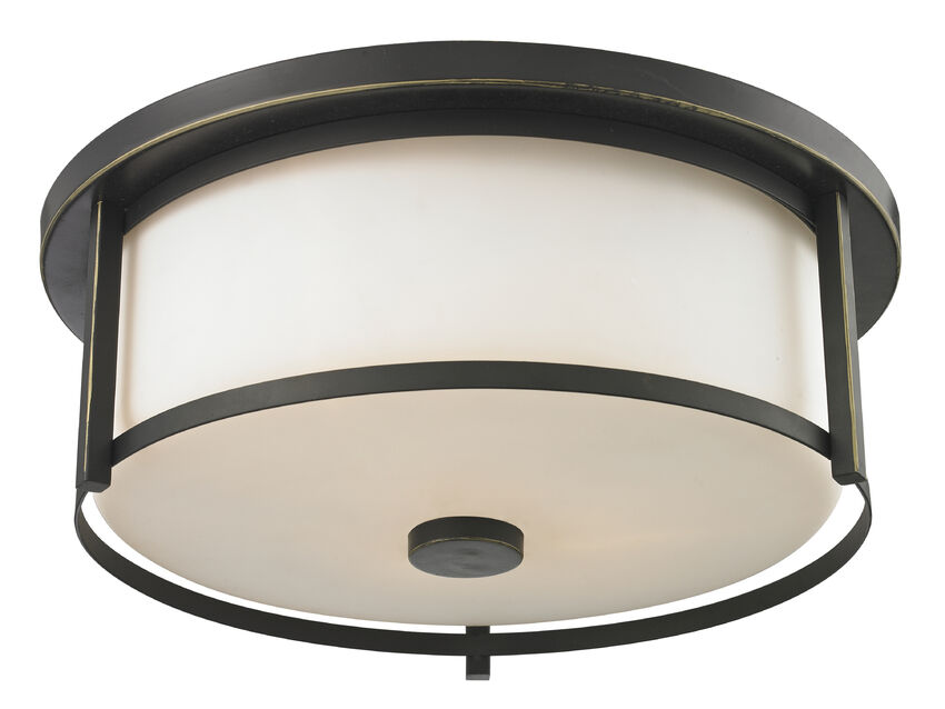 Z-Lite Savannah 16" 3-Light Olde Bronze Flush Mount Lighting With Matte Opal Glass Shade