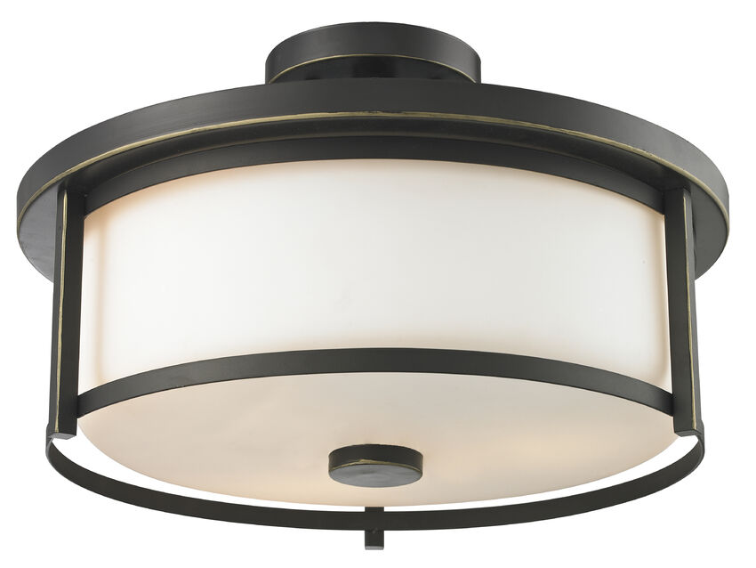 Z-Lite Savannah 16" 3-Light Olde Bronze Semi Flush Mount With Matte Opal Glass Shade