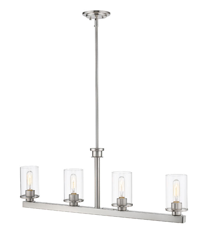 Z-Lite Savannah 4" 4-Light Brushed Nickel Island Light With Clear Glass Shade