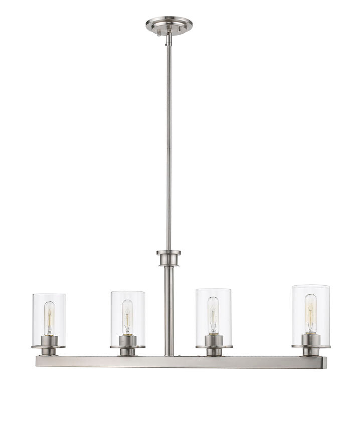 Z-Lite Savannah 4" 4-Light Brushed Nickel Island Light With Clear Glass Shade