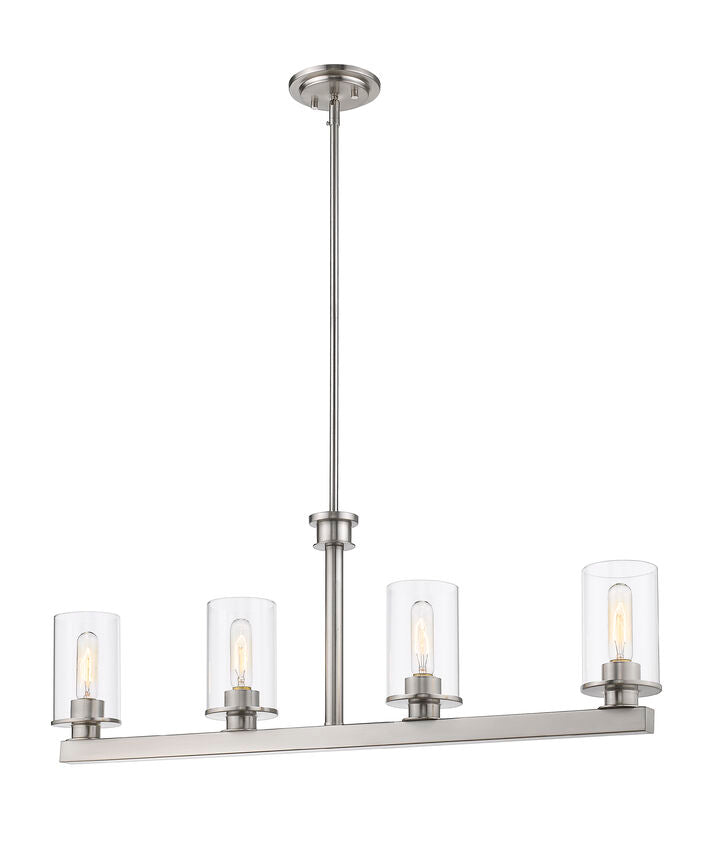 Z-Lite Savannah 4" 4-Light Brushed Nickel Island Light With Clear Glass Shade