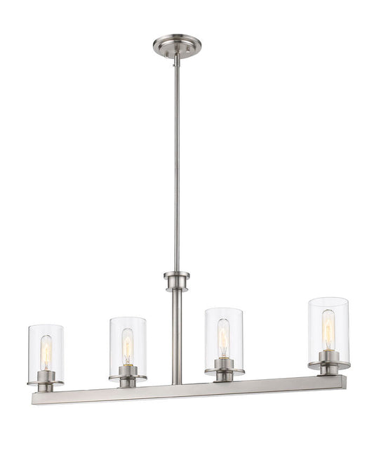 Z-Lite Savannah 4" 4-Light Brushed Nickel Island Light With Clear Glass Shade