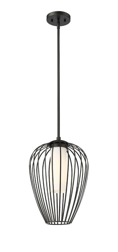 Z-Lite Savanti 12" 1-Light Matte Black Steel and White Opal Glass Shade Pendant Light
