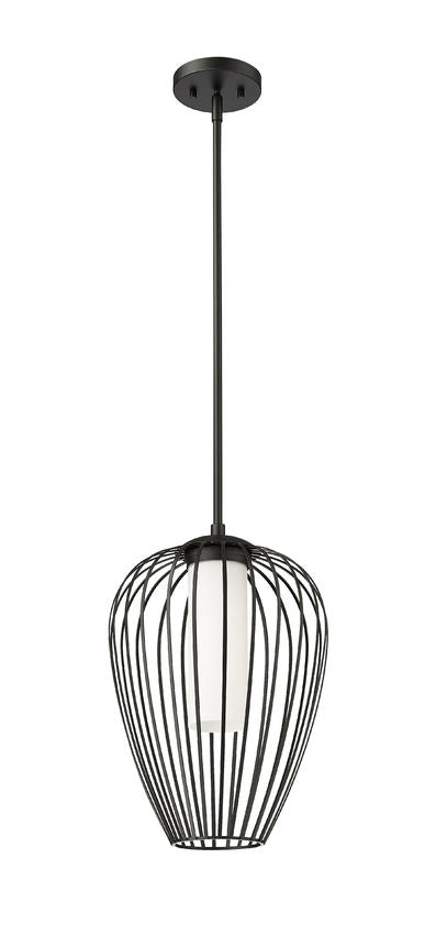 Z-Lite Savanti 12" 1-Light Matte Black Steel and White Opal Glass Shade Pendant Light