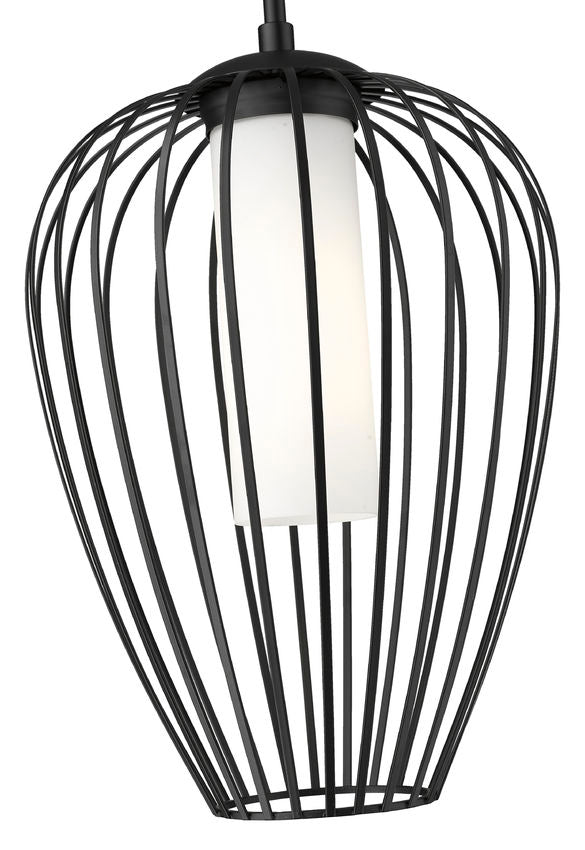 Z-Lite Savanti 12" 1-Light Matte Black Steel and White Opal Glass Shade Pendant Light