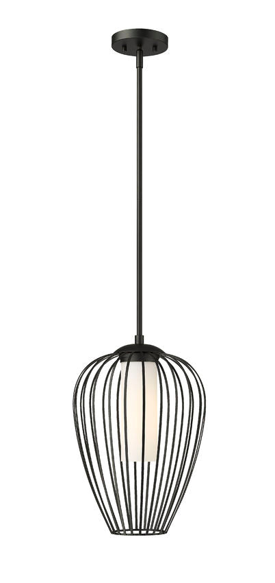 Z-Lite Savanti 12" 1-Light Matte Black Steel and White Opal Glass Shade Pendant Light
