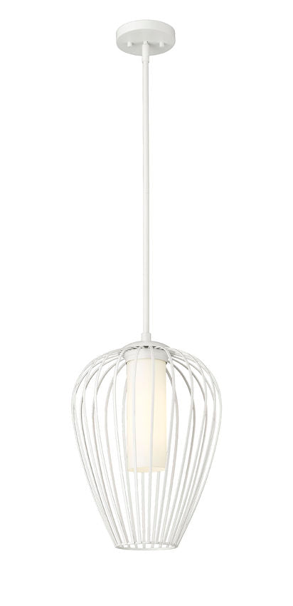 Z-Lite Savanti 12" 1-Light Tundra White Steel and White Opal Glass Shade Pendant Light