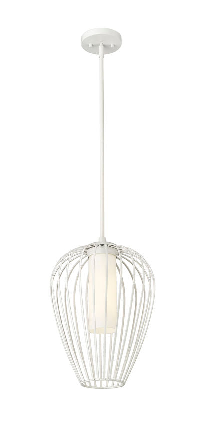 Z-Lite Savanti 12" 1-Light Tundra White Steel and White Opal Glass Shade Pendant Light