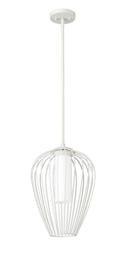 Z-Lite Savanti 12" 1-Light Tundra White Steel and White Opal Glass Shade Pendant Light