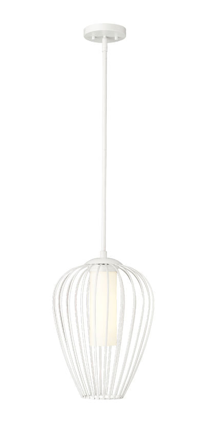 Z-Lite Savanti 12" 1-Light Tundra White Steel and White Opal Glass Shade Pendant Light