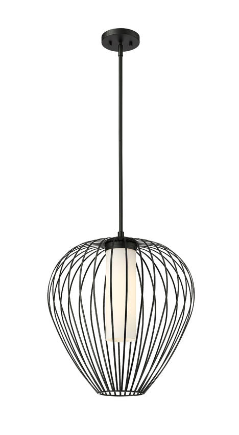 Z-Lite Savanti 18" 1-Light Matte Black Steel and White Opal Glass Shade Pendant Light