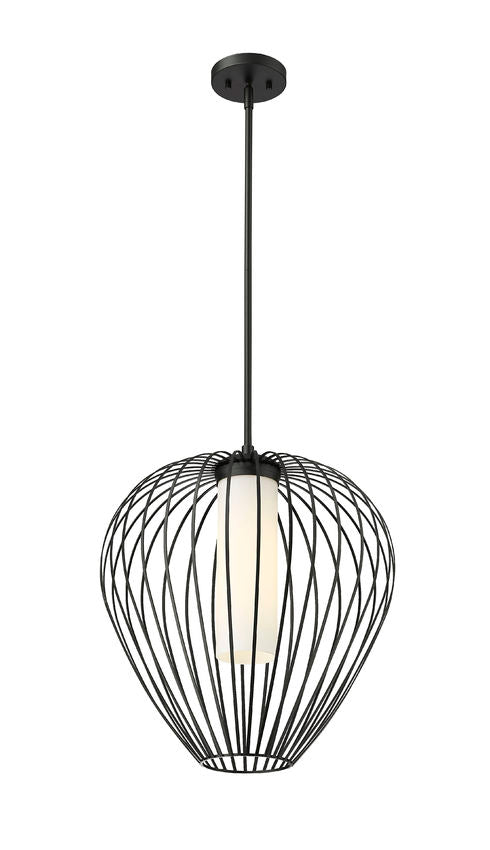 Z-Lite Savanti 18" 1-Light Matte Black Steel and White Opal Glass Shade Pendant Light