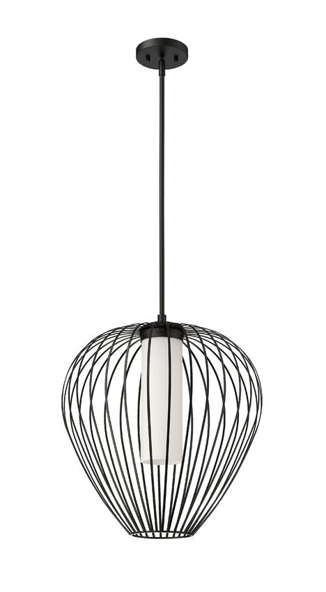 Z-Lite Savanti 18" 1-Light Matte Black Steel and White Opal Glass Shade Pendant Light