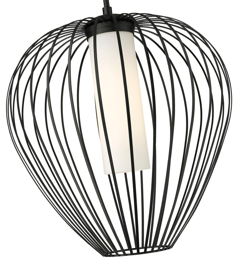 Z-Lite Savanti 18" 1-Light Matte Black Steel and White Opal Glass Shade Pendant Light