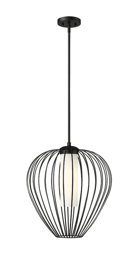 Z-Lite Savanti 18" 1-Light Matte Black Steel and White Opal Glass Shade Pendant Light