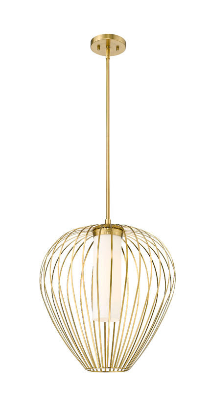 Z-Lite Savanti 18" 1-Light Modern Gold Steel and White Opal Glass Shade Pendant Light