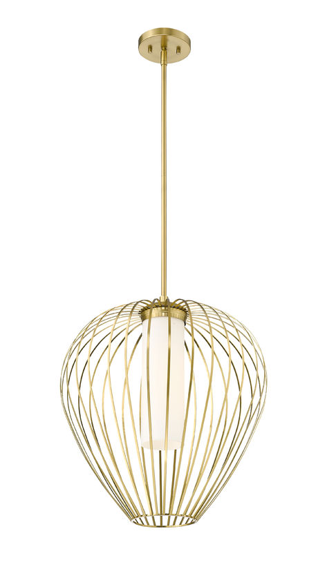 Z-Lite Savanti 18" 1-Light Modern Gold Steel and White Opal Glass Shade Pendant Light