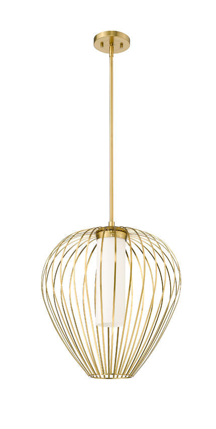 Z-Lite Savanti 18" 1-Light Modern Gold Steel and White Opal Glass Shade Pendant Light