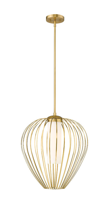 Z-Lite Savanti 18" 1-Light Modern Gold Steel and White Opal Glass Shade Pendant Light