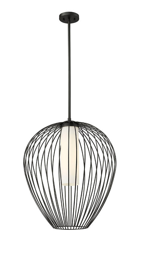 Z-Lite Savanti 22" 1-Light Matte Black Steel and White Opal Glass Shade Pendant Light