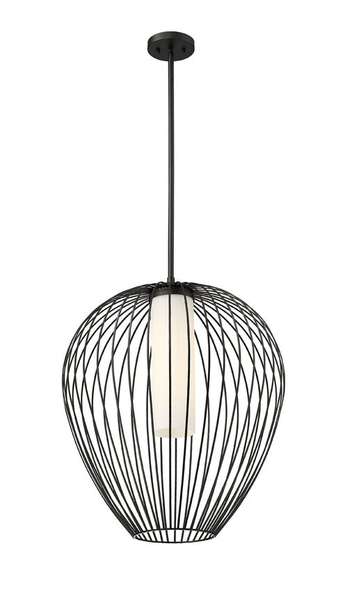 Z-Lite Savanti 22" 1-Light Matte Black Steel and White Opal Glass Shade Pendant Light