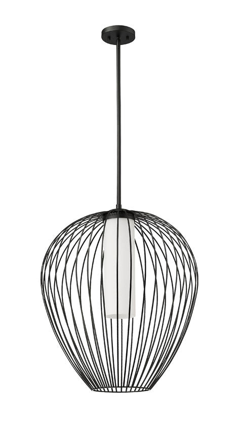 Z-Lite Savanti 22" 1-Light Matte Black Steel and White Opal Glass Shade Pendant Light