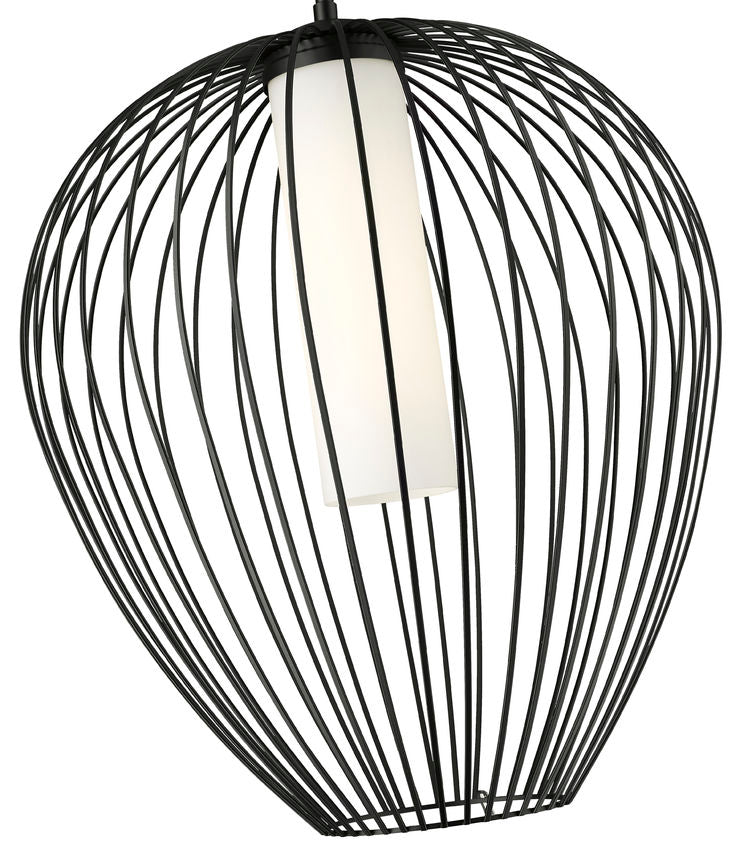 Z-Lite Savanti 22" 1-Light Matte Black Steel and White Opal Glass Shade Pendant Light